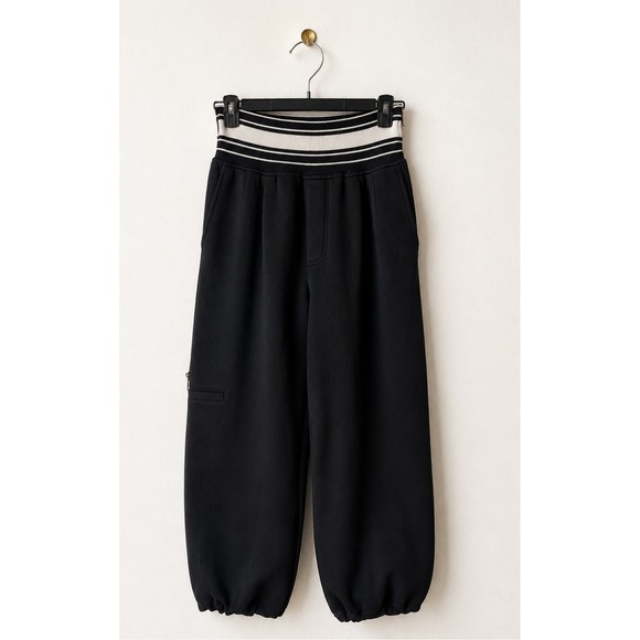YLVIS.ZHEUNK Pants - YLVIS.ZHEUNK Striped Waist Joggers Women Small Black Athleisure Streetwear‎